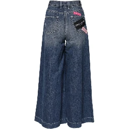 Blue Cotton High Waist Wide Leg Denim Jeans