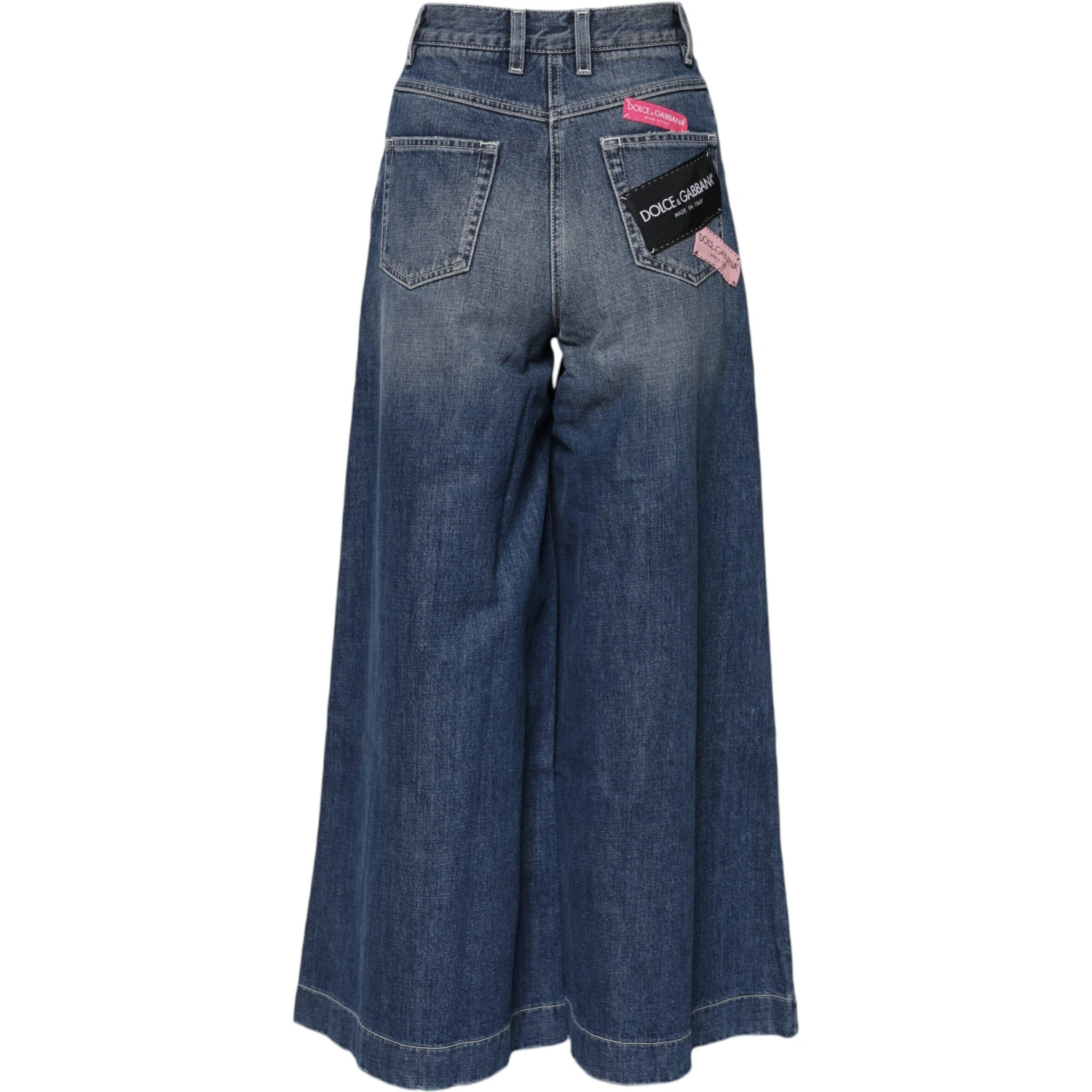 Blue Cotton High Waist Wide Leg Denim Jeans