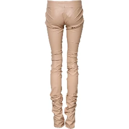 Beige Lace Details Mid Waist Skinny Pants
