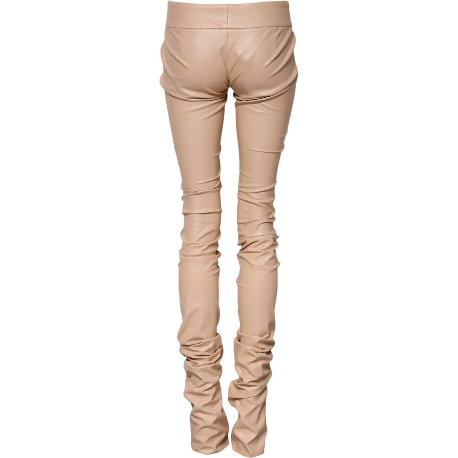Beige Lace Details Mid Waist Skinny Pants