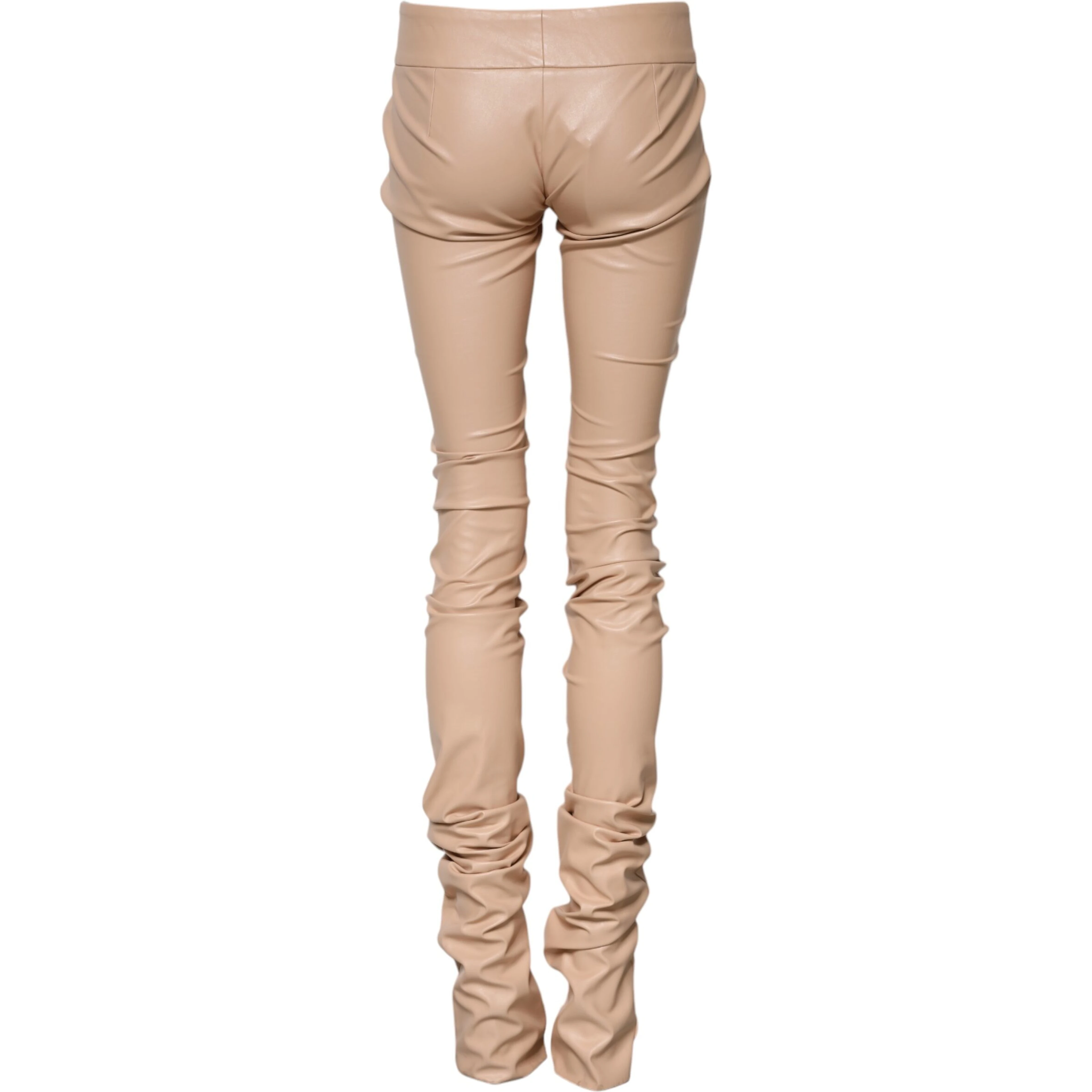 Beige Lace Details Mid Waist Skinny Pants