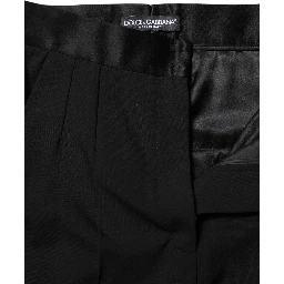 Black Wool Tapered High Waist Pants