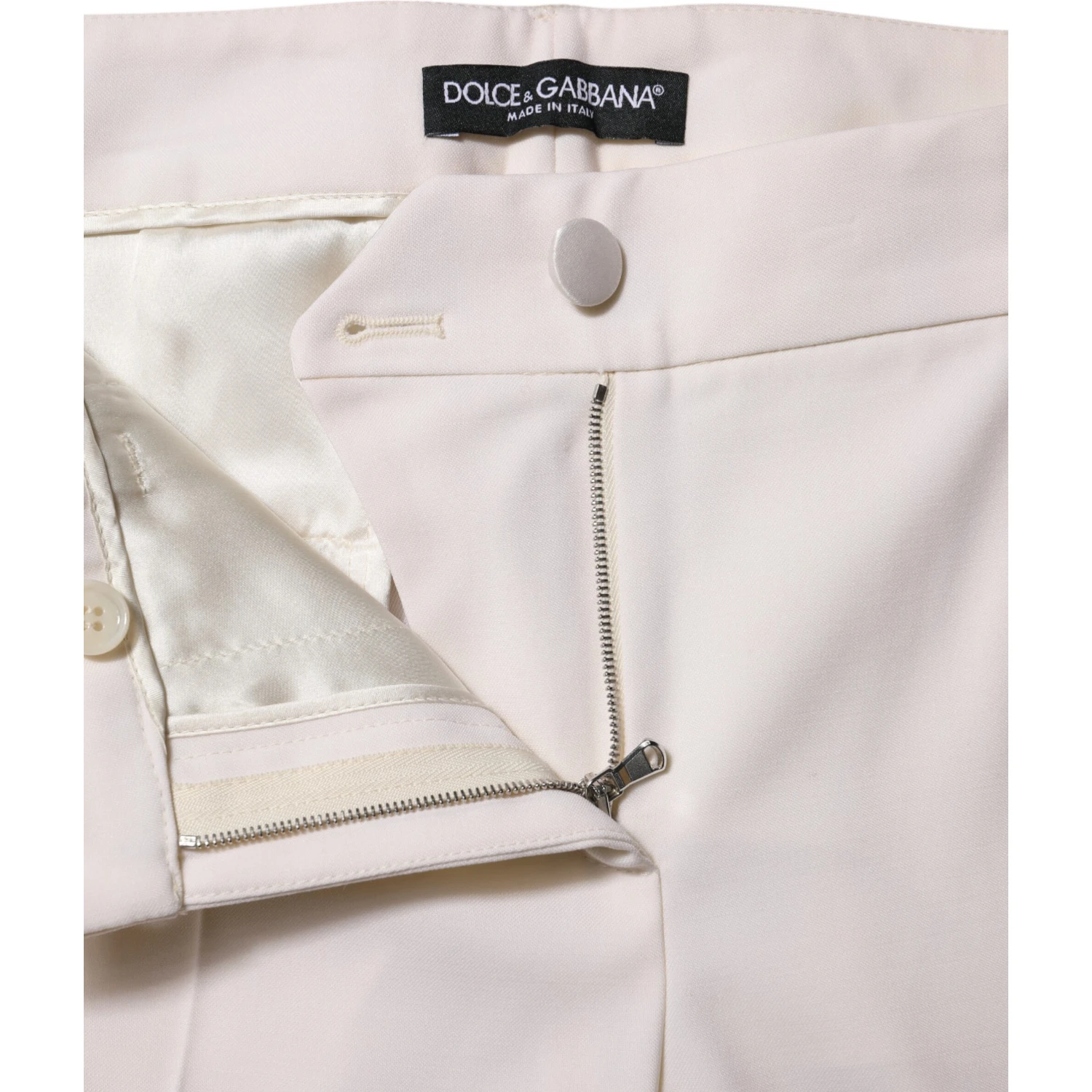 White Wool Mid Waist Tapered Trouser Pants