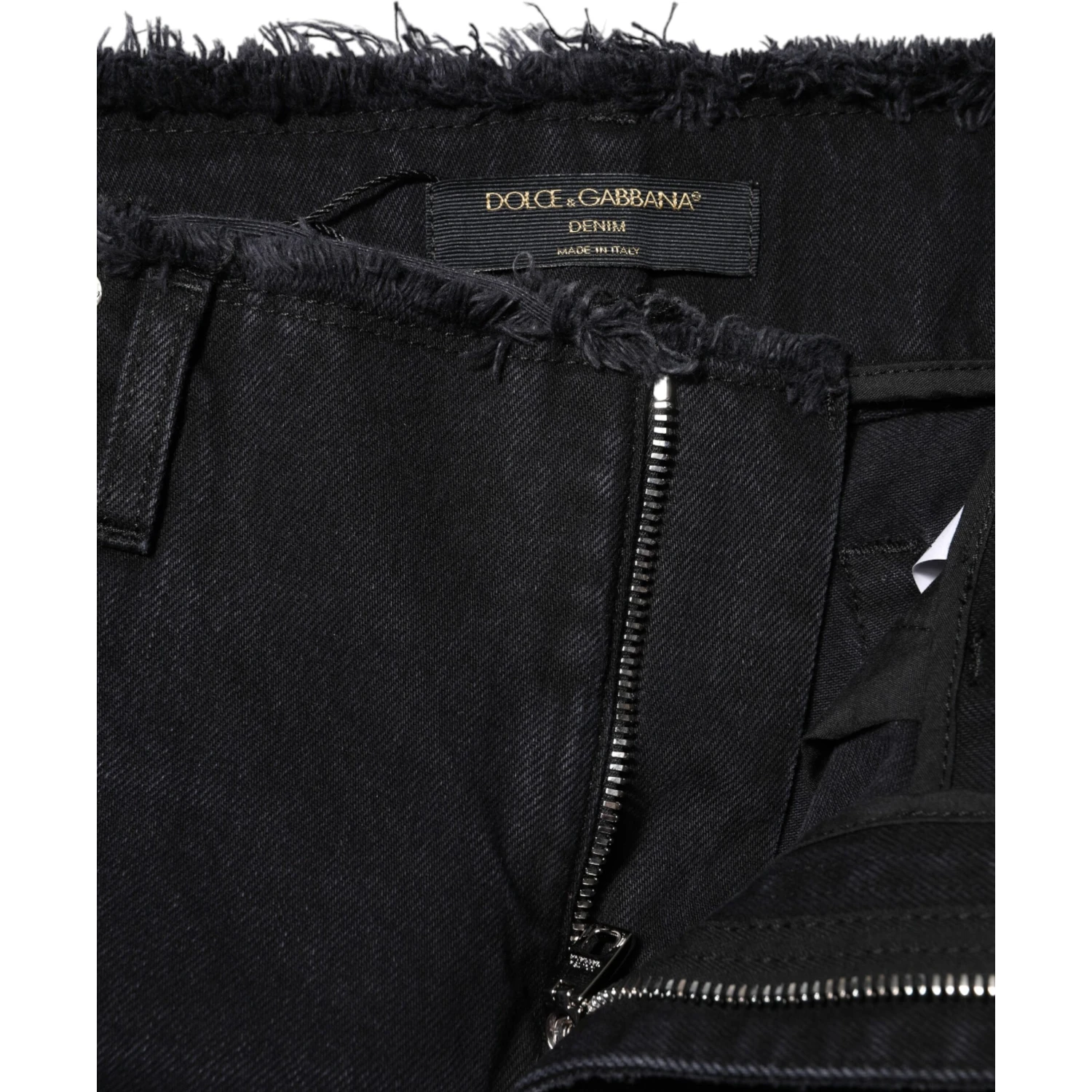 Black Cotton Tattered Mid Waist Denim Jeans