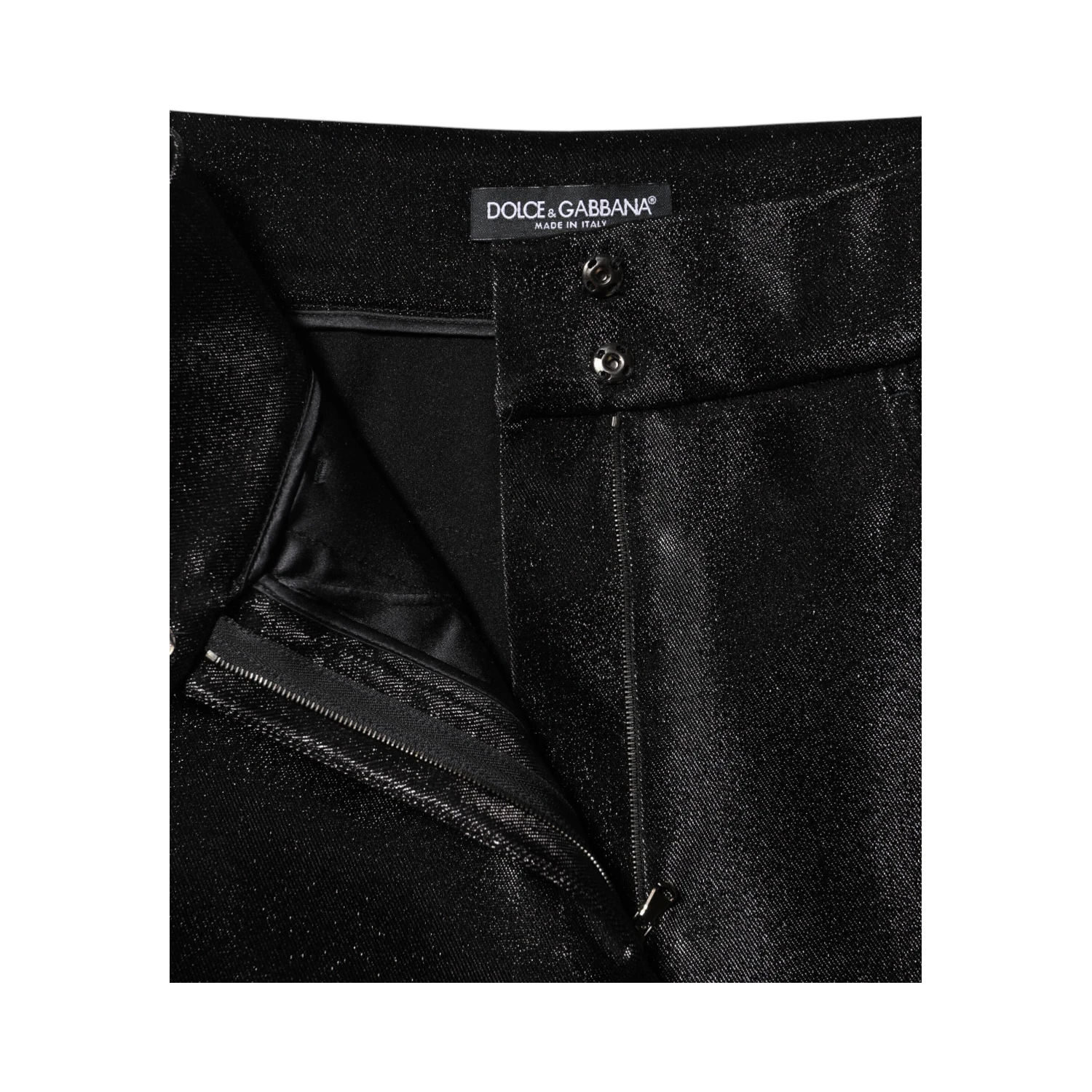 Black Cotton Stretch Lurex Thread Skinny Pants