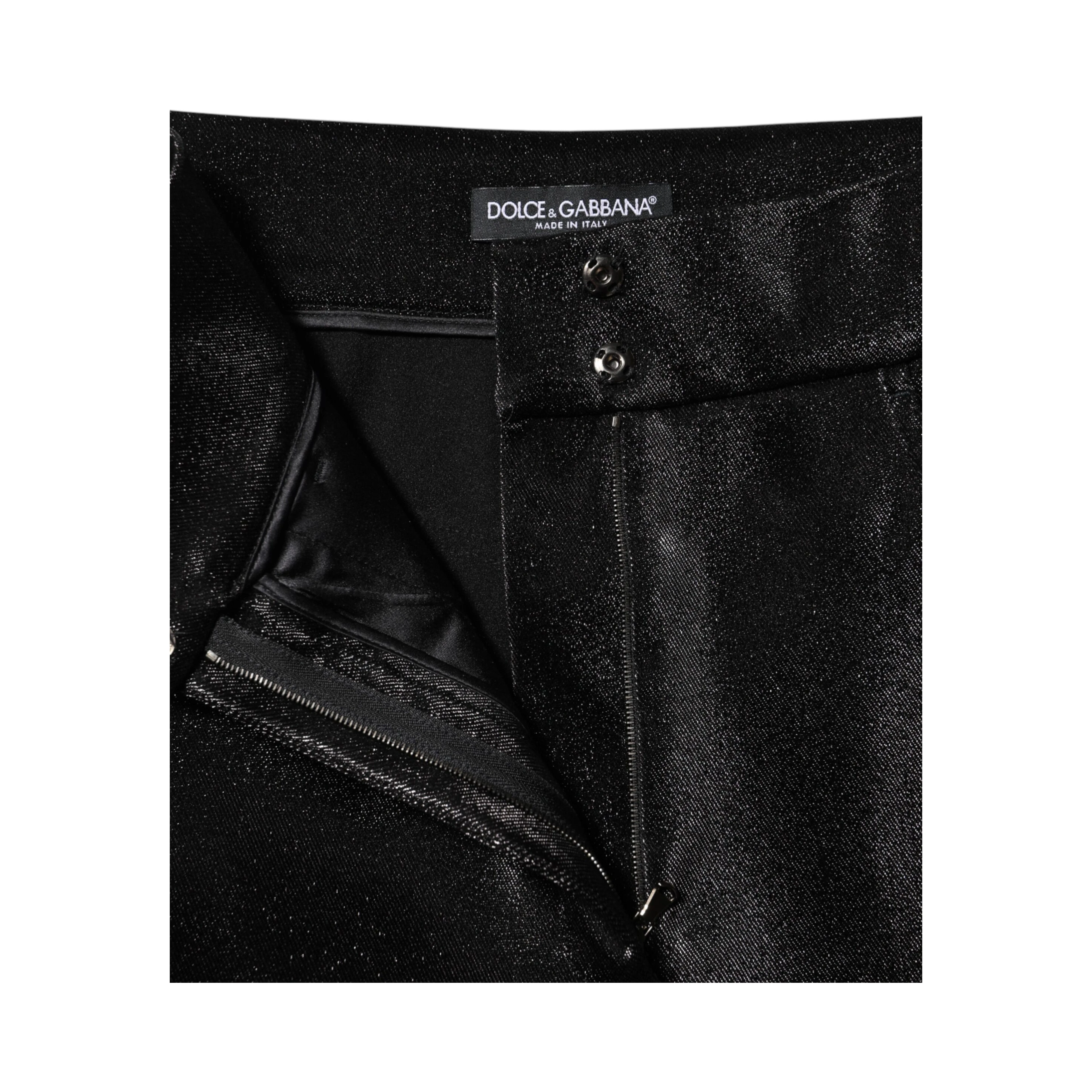 Black Cotton Stretch Lurex Thread Skinny Pants
