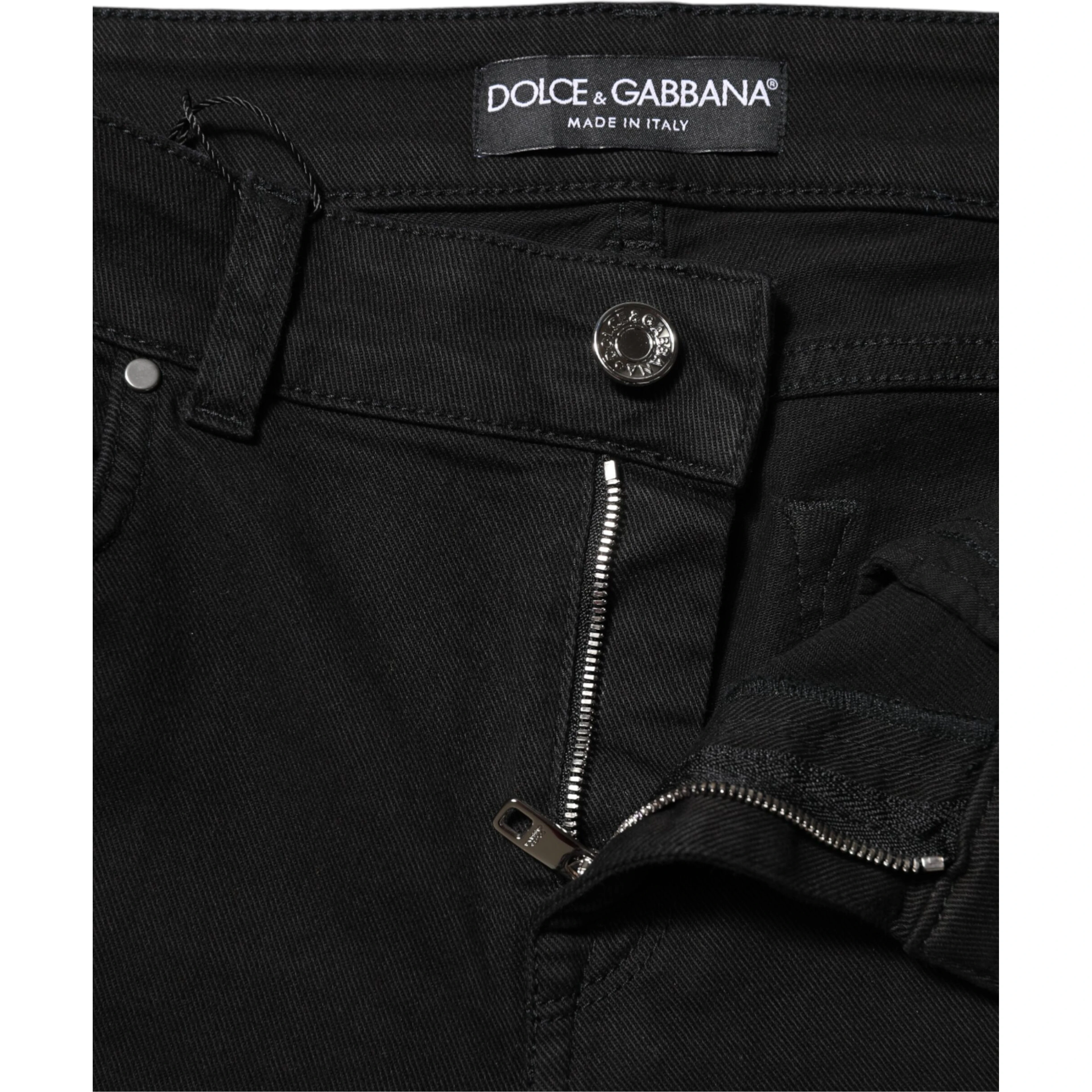 Black Cotton Skinny Mid Waist Denim Jeans