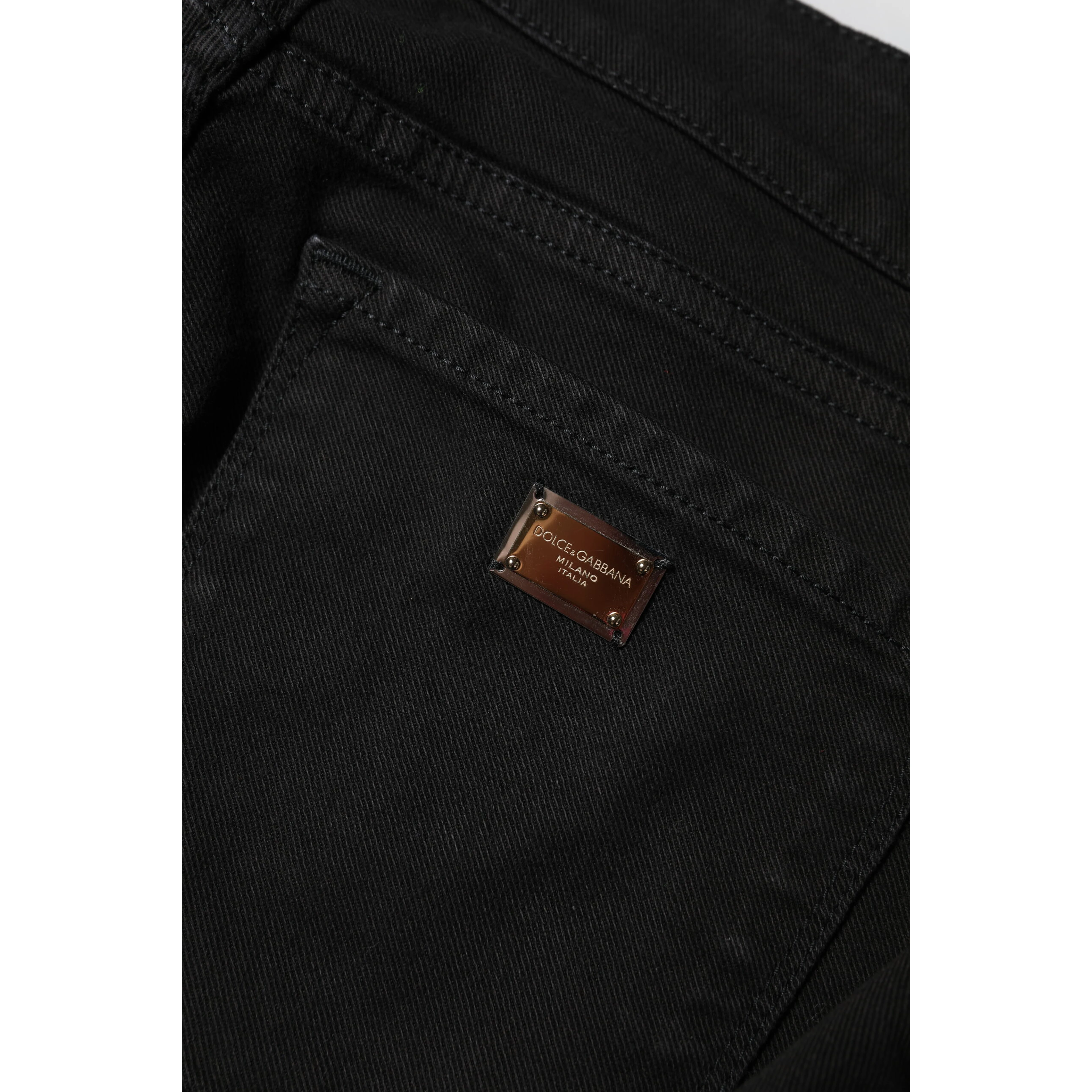 Black Cotton Logo Skinny Mid Waist Denim Jeans
