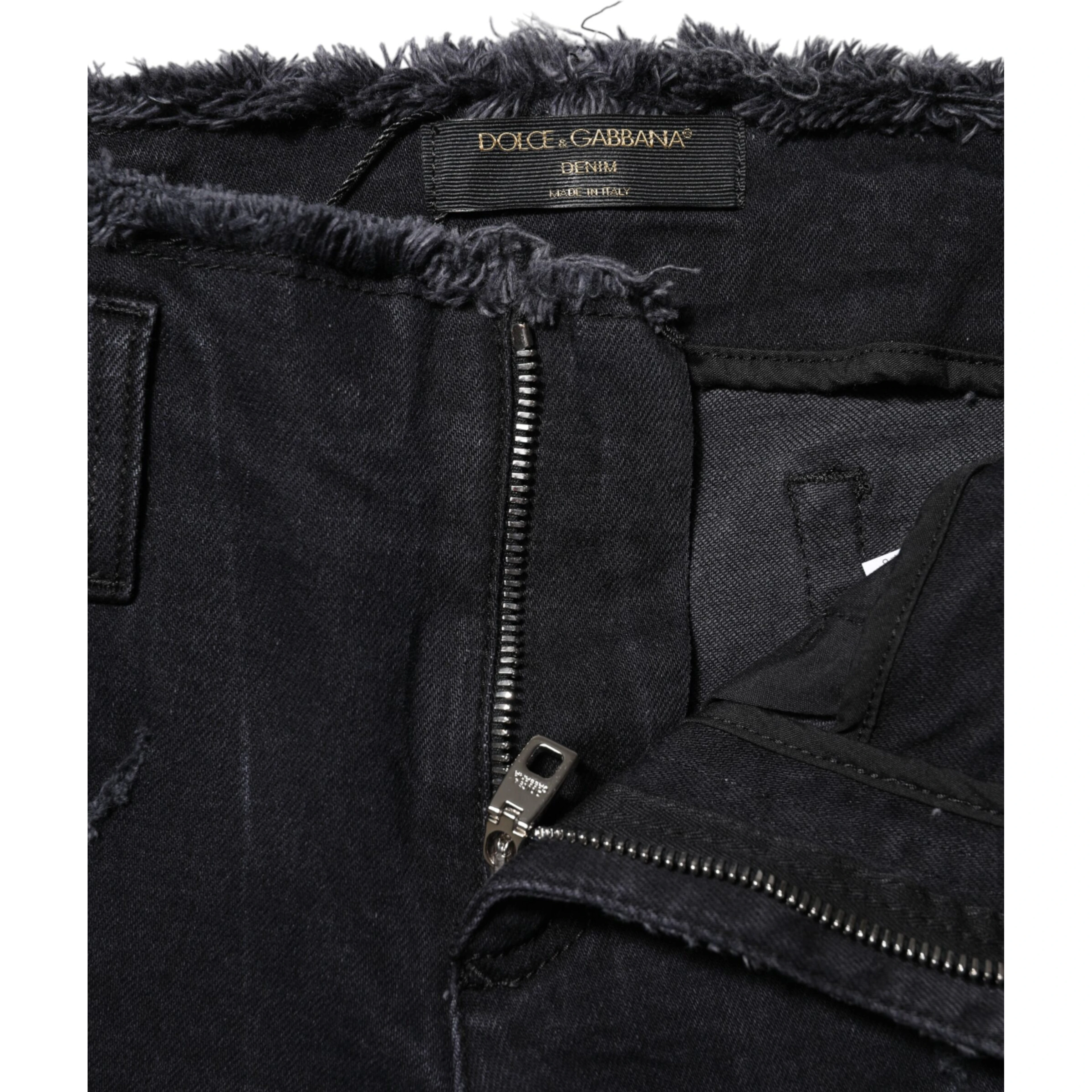 Black Cotton Tattered Skinny Denim Jeans
