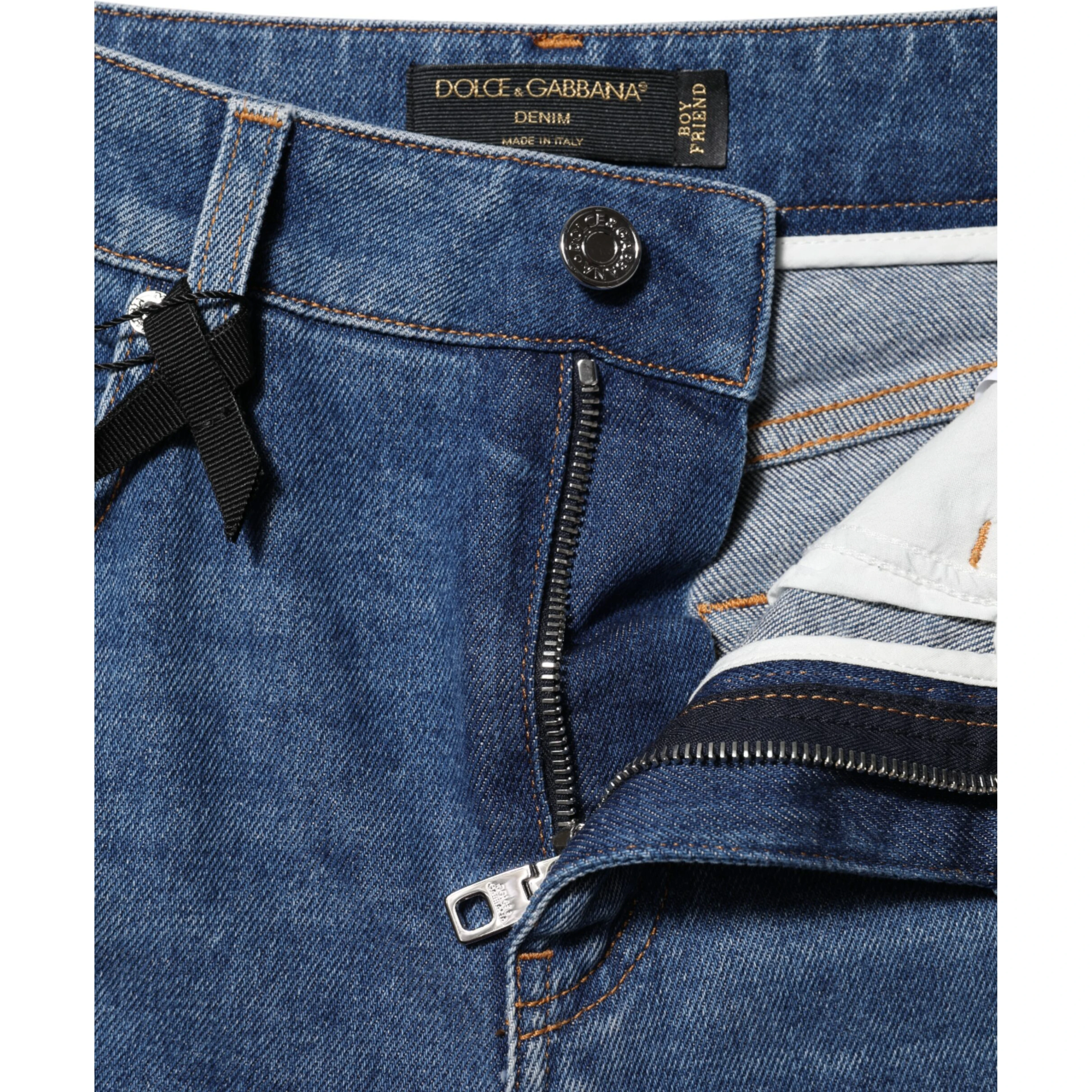 Blue Cotton High Waist Tapered Denim Jeans