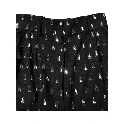 Black Crystal Embellished Wide Leg Pants