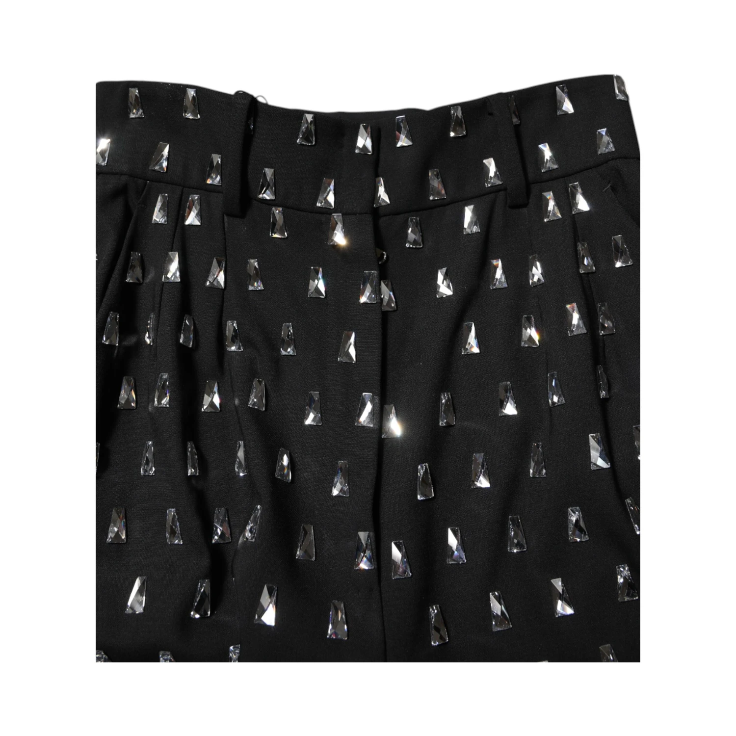 Black Crystal Embellished Wide Leg Pants