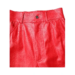 Red Viscose High Waist Tapered Trouser Pants