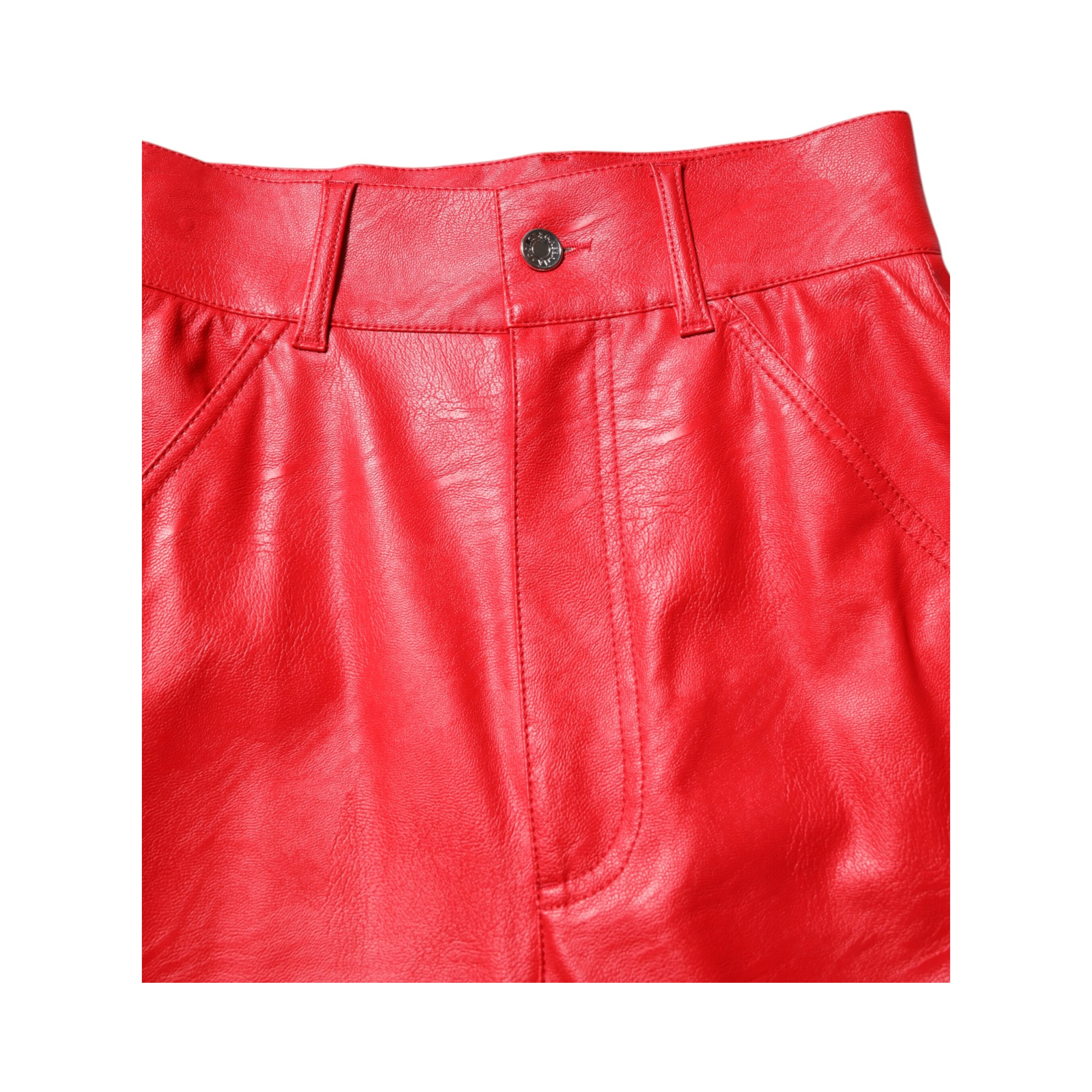 Red Viscose High Waist Tapered Trouser Pants