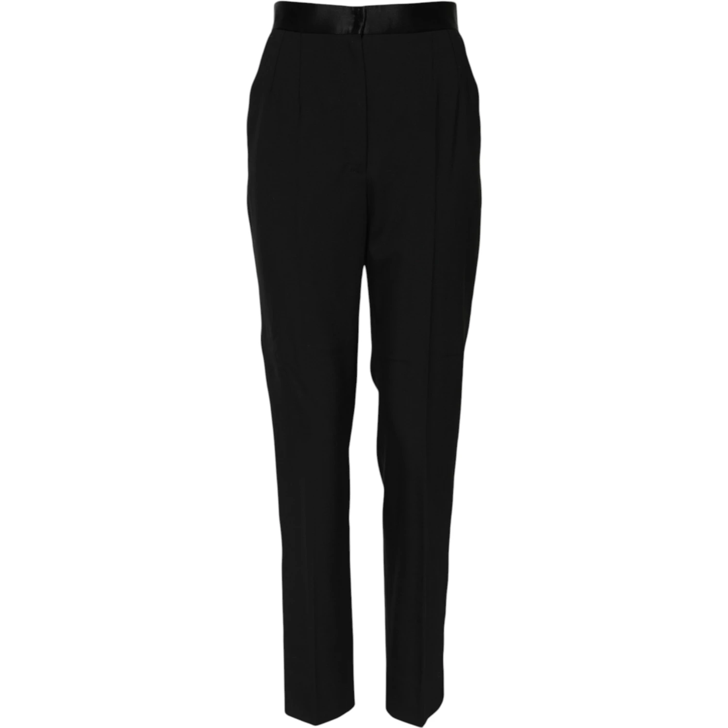 Black Wool Tapered High Waist Pants