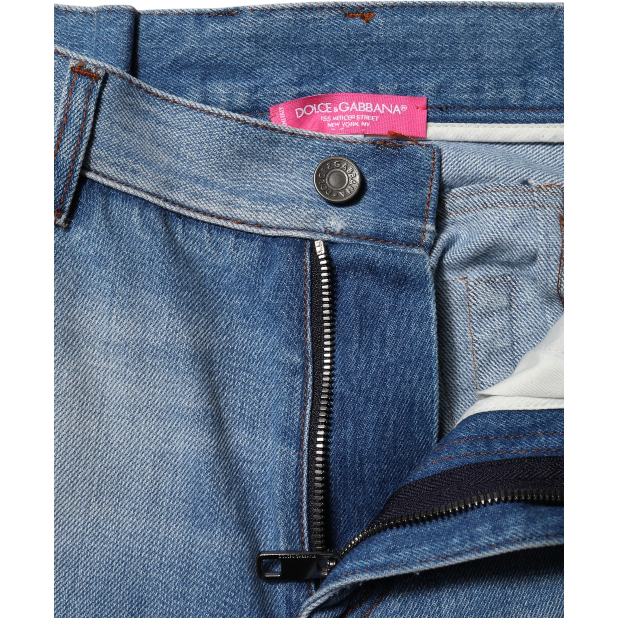 Blue Cotton High Waist Flared Denim Jeans
