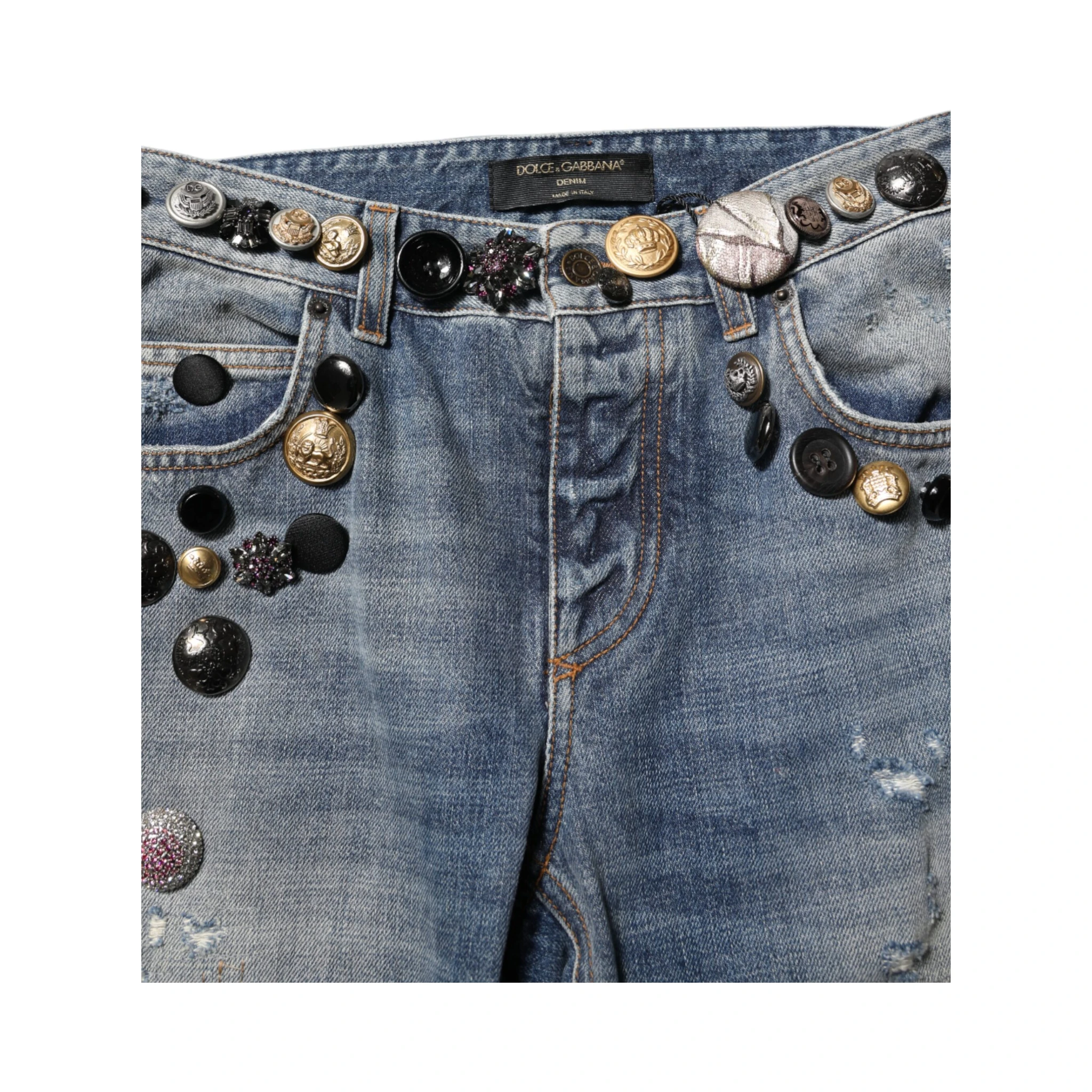 Blue Embellished Tattered SkinnyDenim Jeans