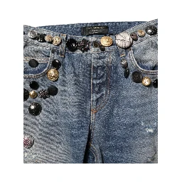Blue Embellished Tattered SkinnyDenim Jeans