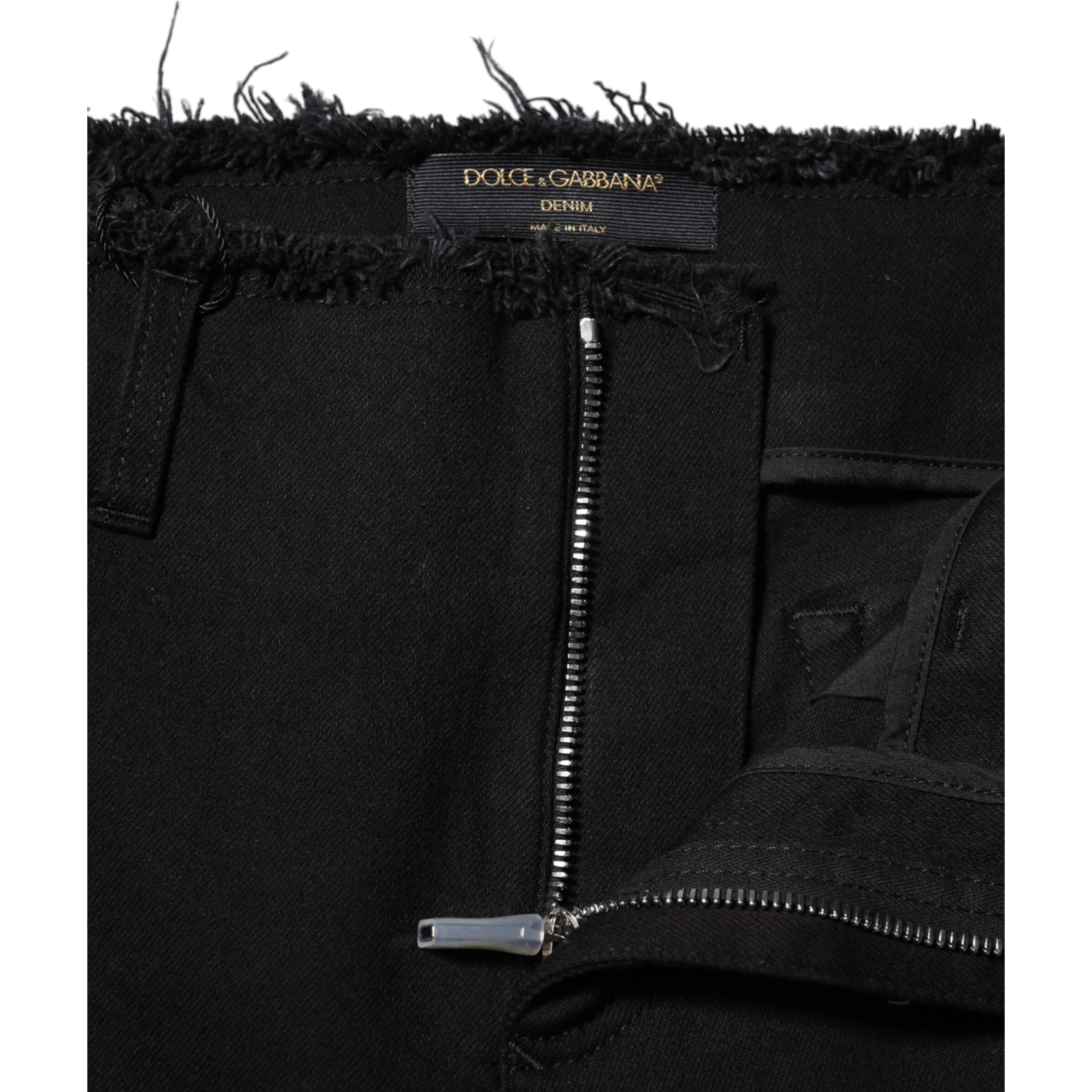 Black Cotton Mid Waist Flared Denim Jeans