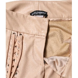 Beige Lace Details Mid Waist Skinny Pants