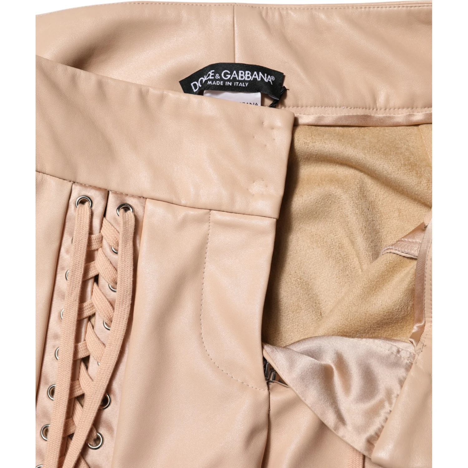 Beige Lace Details Mid Waist Skinny Pants