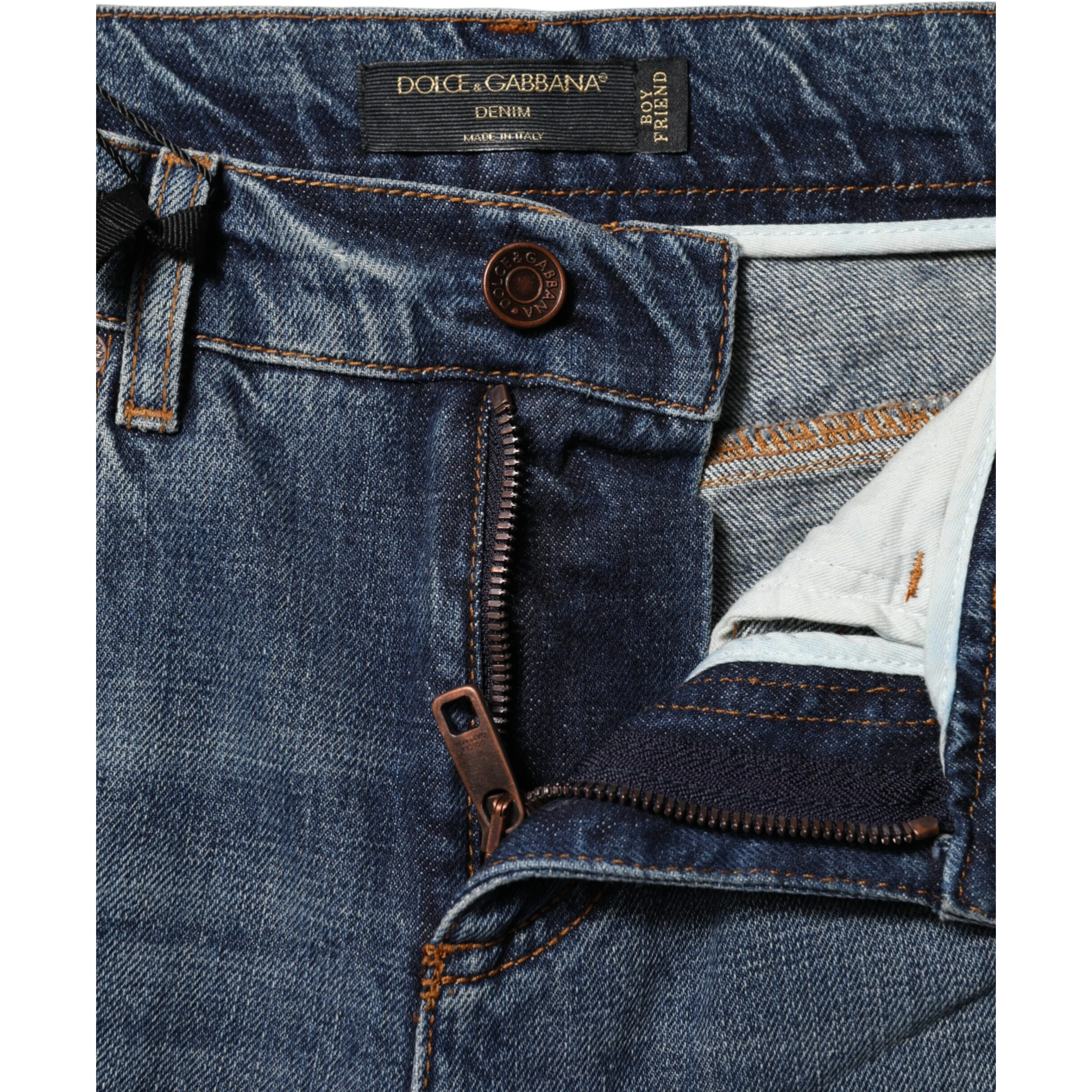 Blue Cotton Tattered Mid Waist Denim Jeans