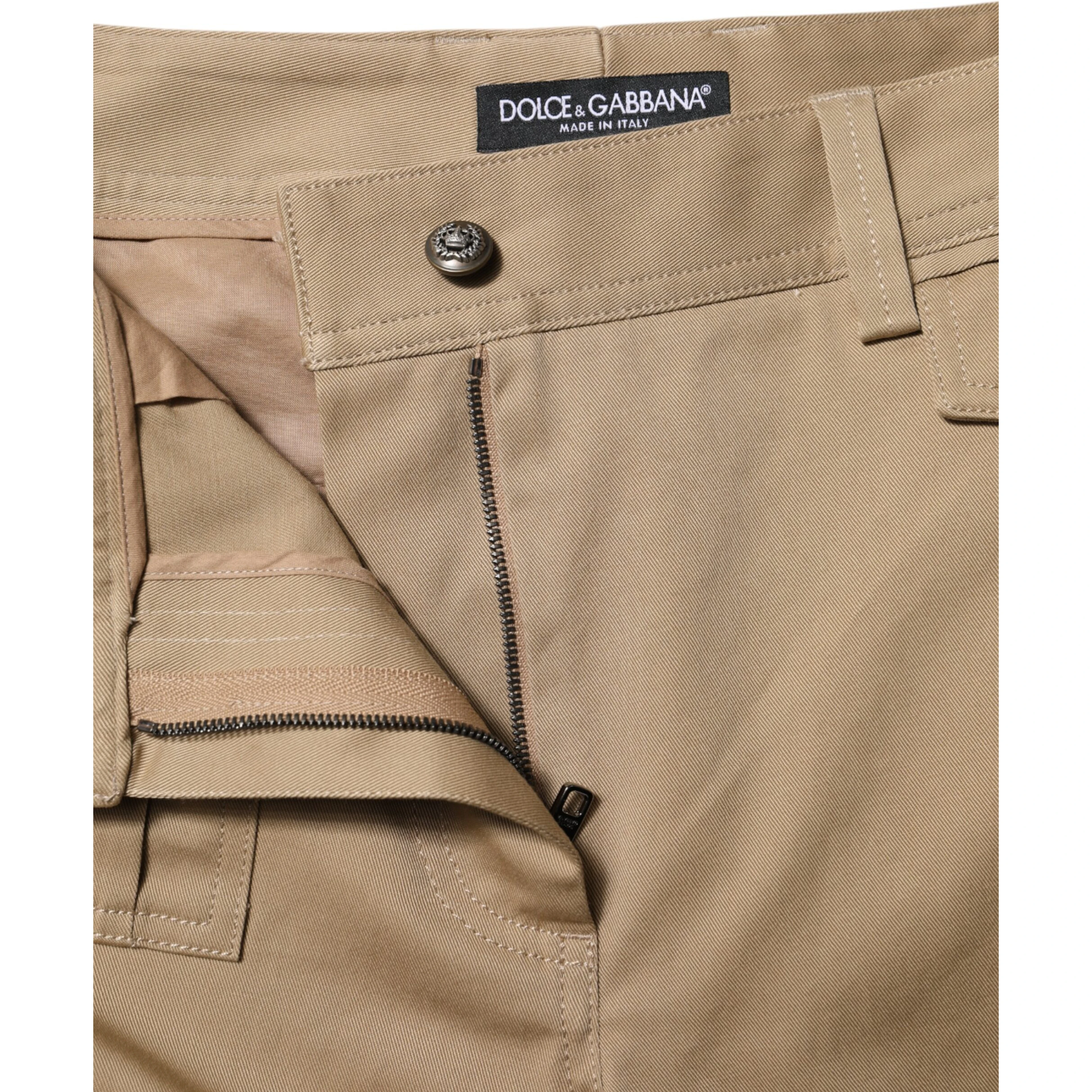 Beige Mid Waist Cargo Tapered Pants