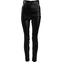 Black Cotton Stretch Lurex Thread Skinny Pants