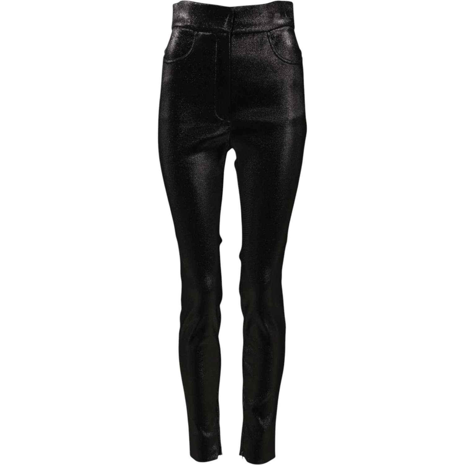 Black Cotton Stretch Lurex Thread Skinny Pants