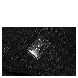 Black Cotton Tattered Mid Waist Denim Jeans