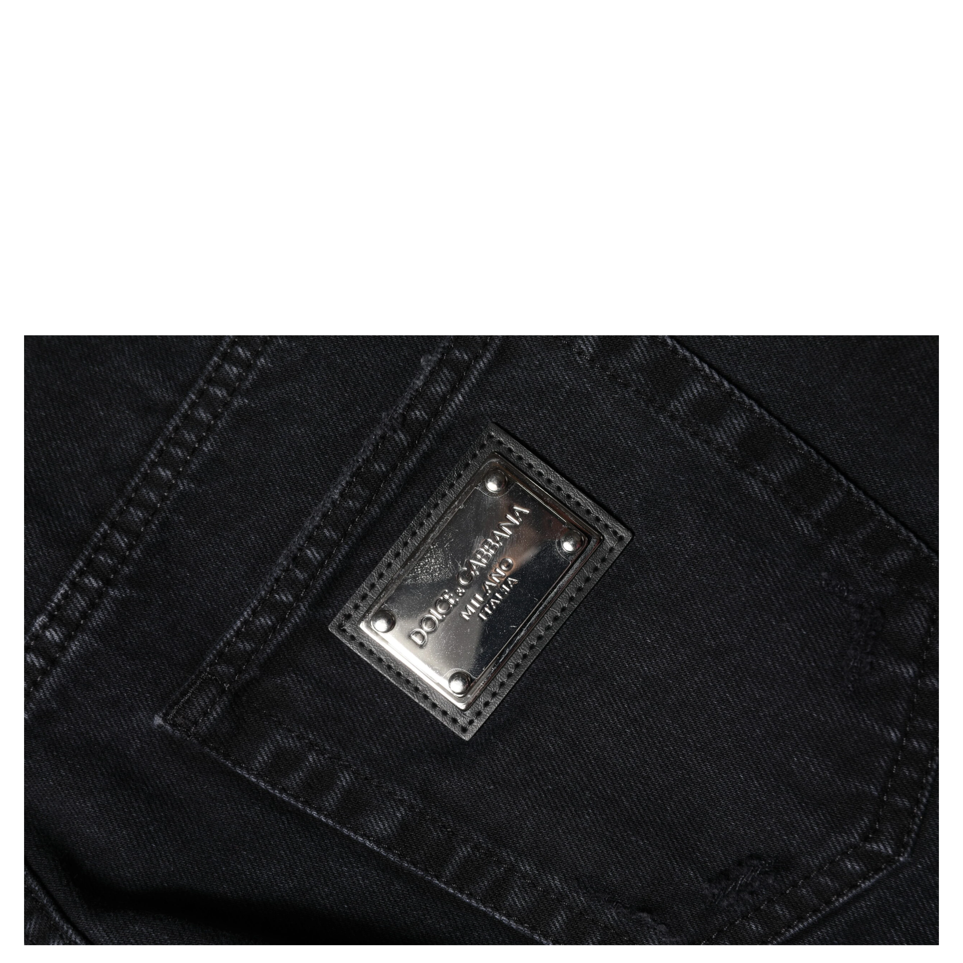 Black Cotton Tattered Mid Waist Denim Jeans