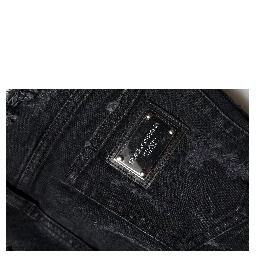 Black Cotton Tattered Skinny Denim Jeans