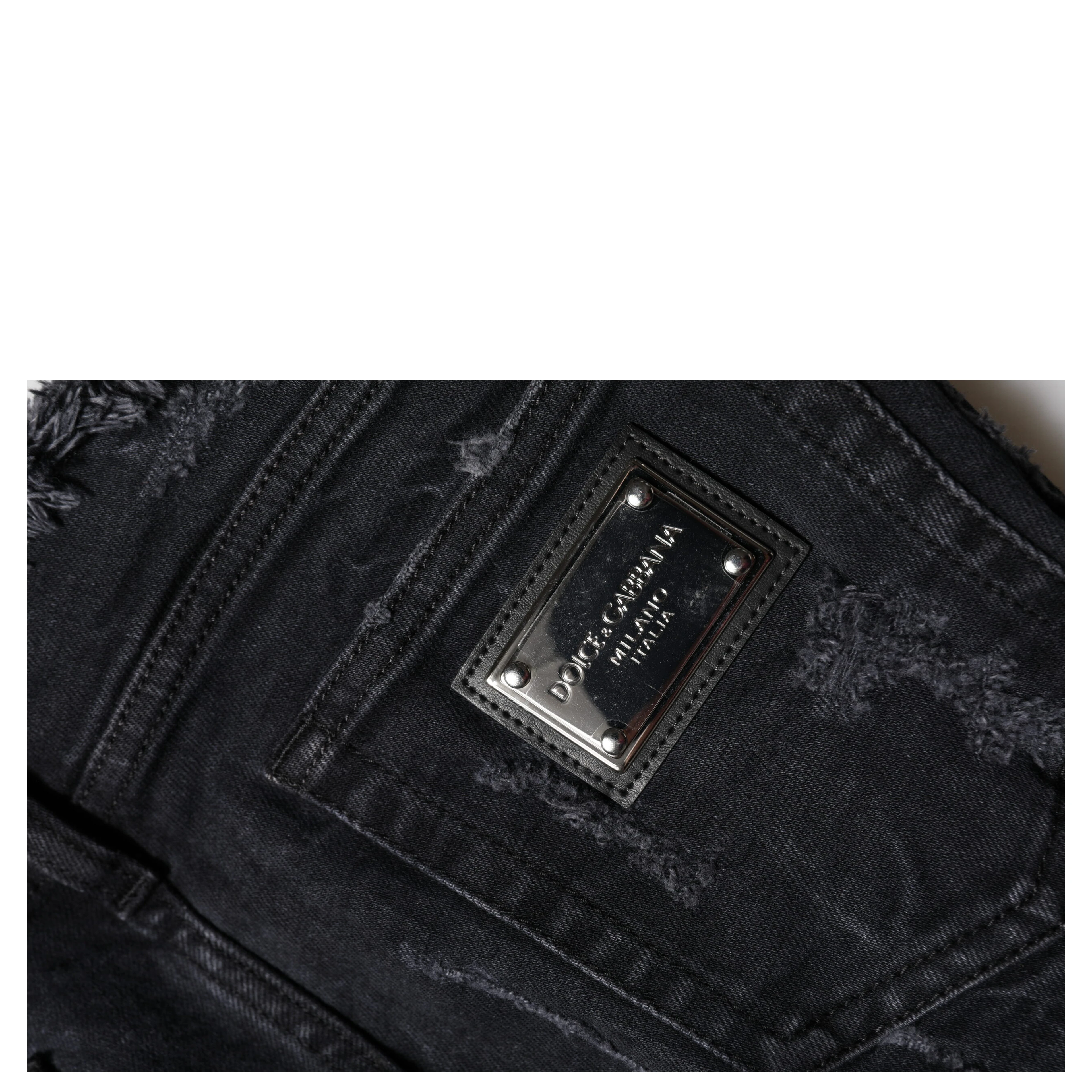 Black Cotton Tattered Skinny Denim Jeans