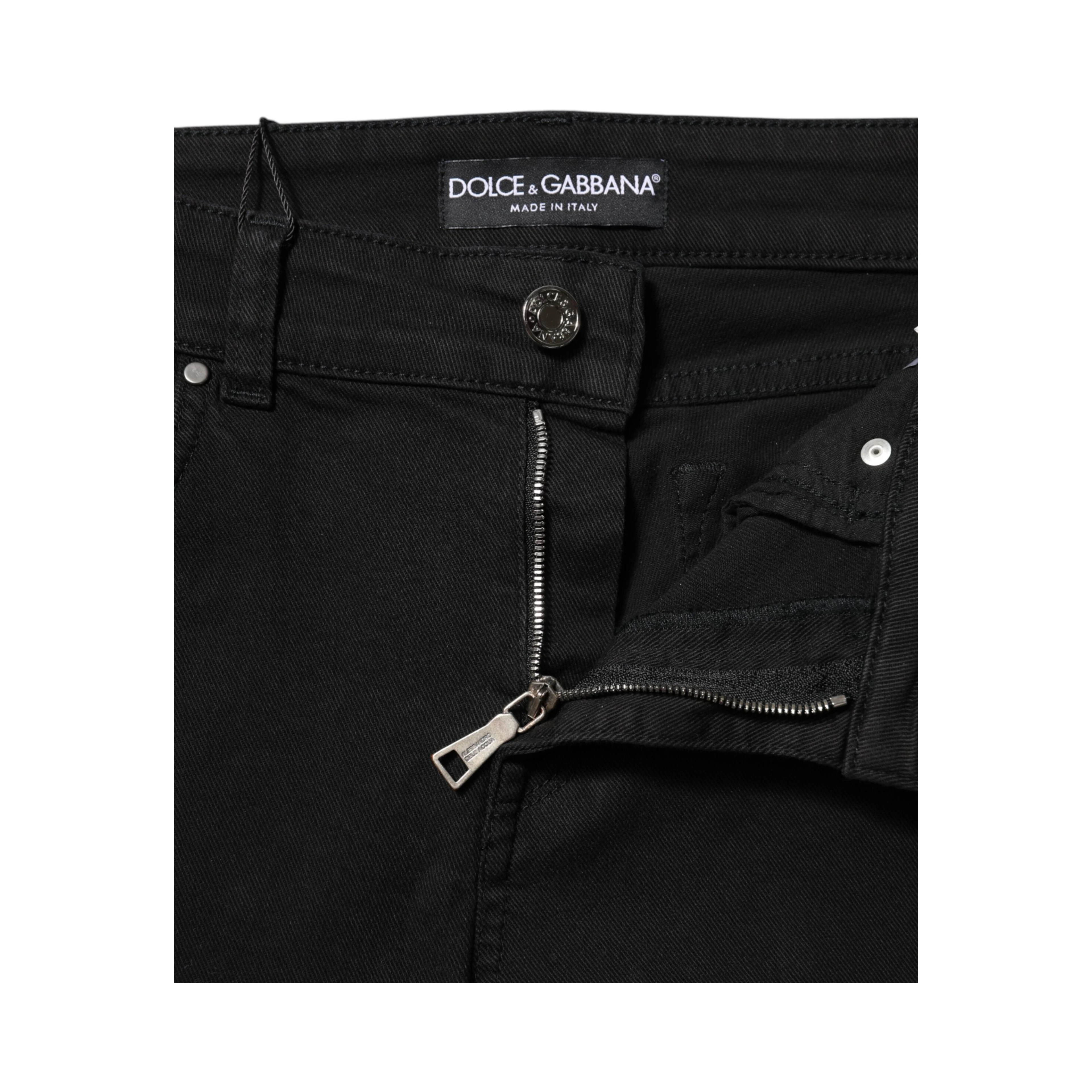 Black Cotton Logo Skinny Mid Waist Denim Jeans