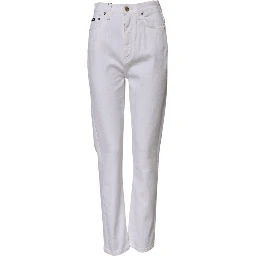 White Cotton High Waist Straight Denim Jeans