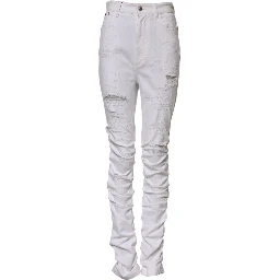 White Tattered Cotton High Waist Denim Jeans