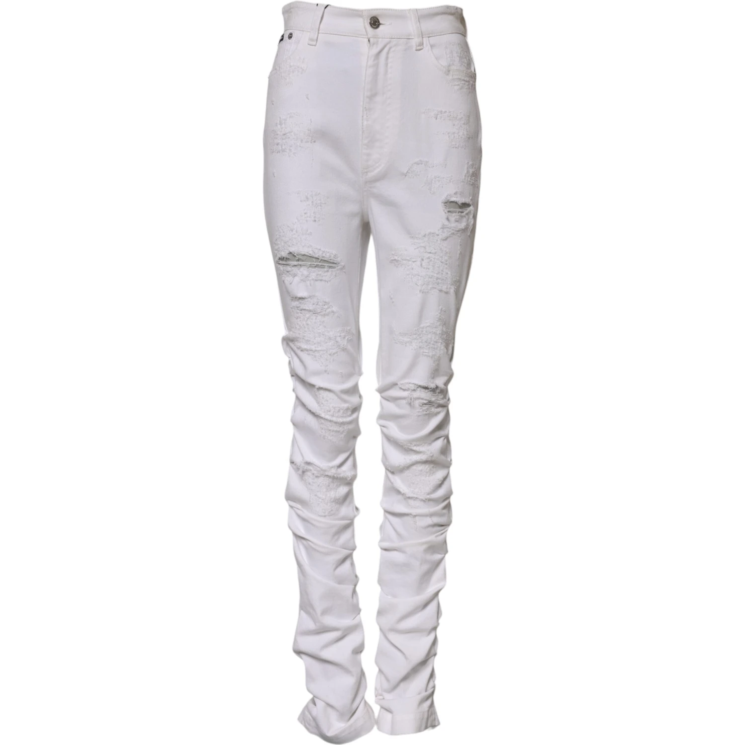 White Tattered Cotton High Waist Denim Jeans