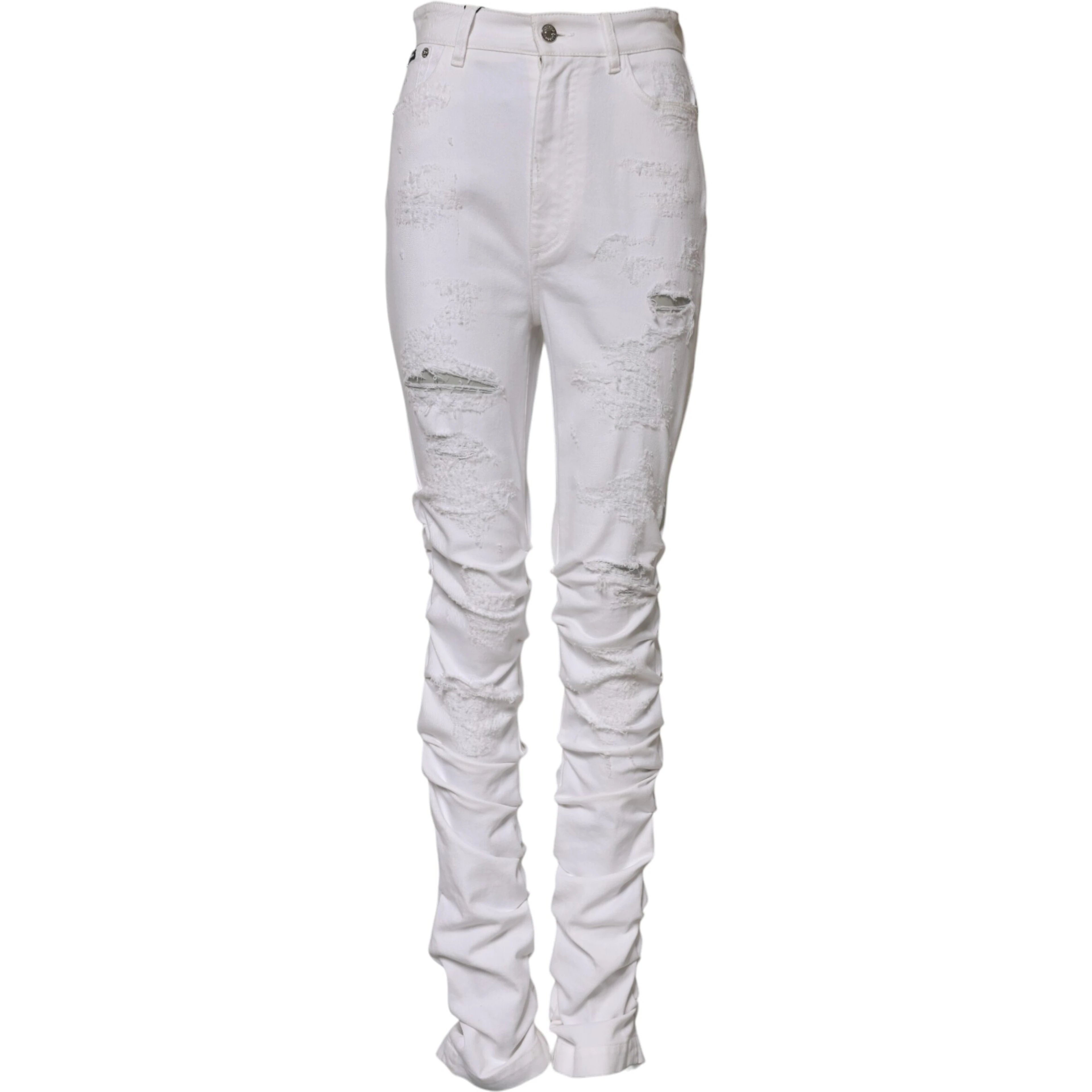 White Tattered Cotton High Waist Denim Jeans