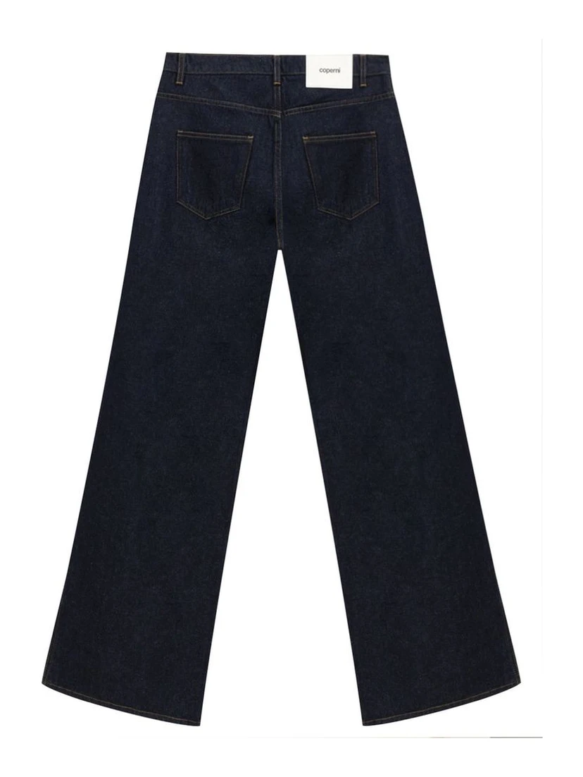 Blue Cotton High-Waisted Jean
