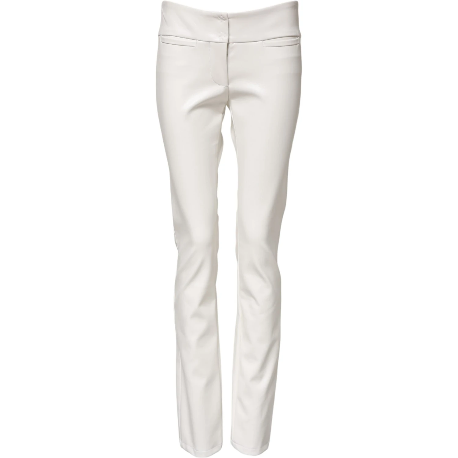 White Polyurethane High Waist Tapered Pants