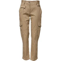 Beige Mid Waist Cargo Tapered Pants