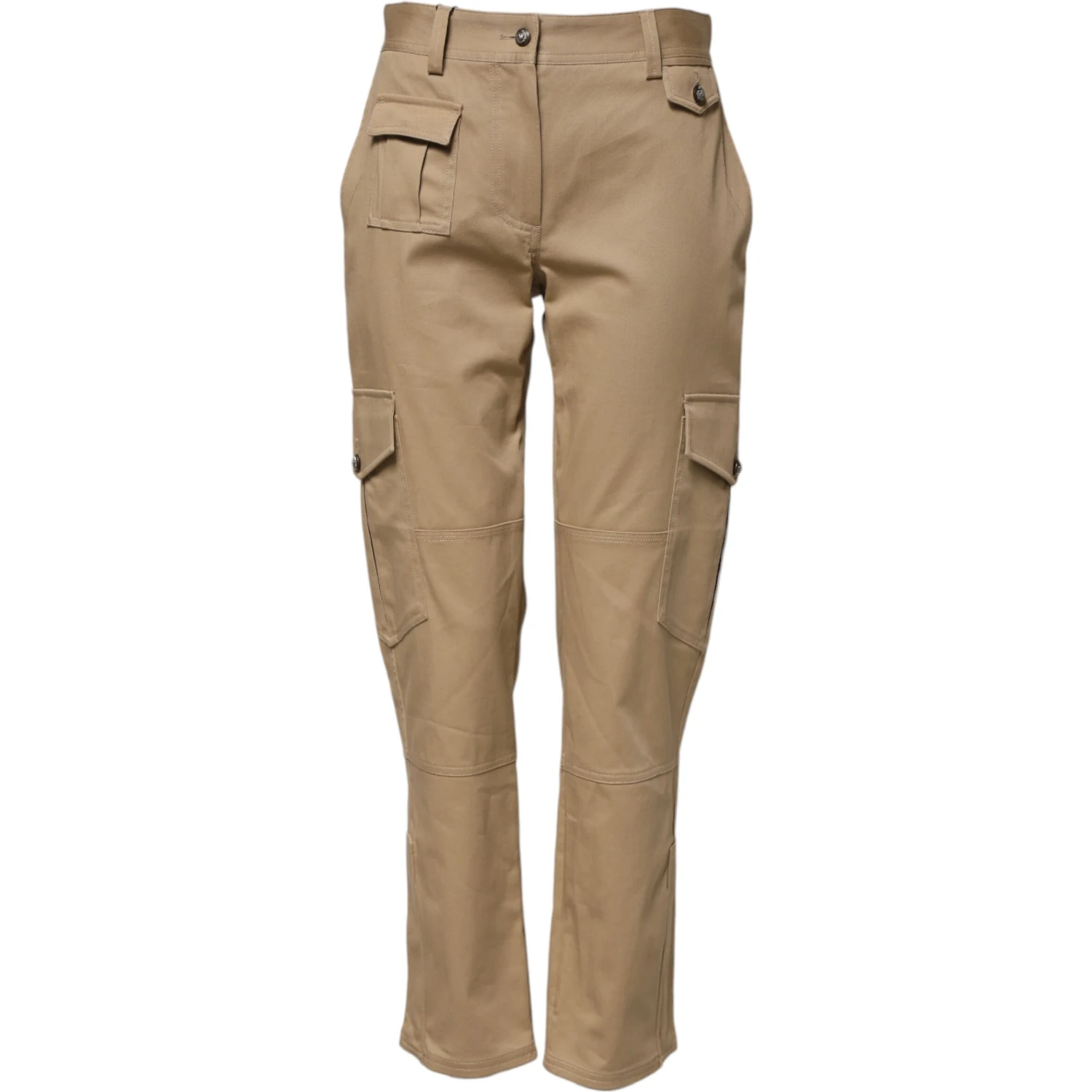 Beige Mid Waist Cargo Tapered Pants