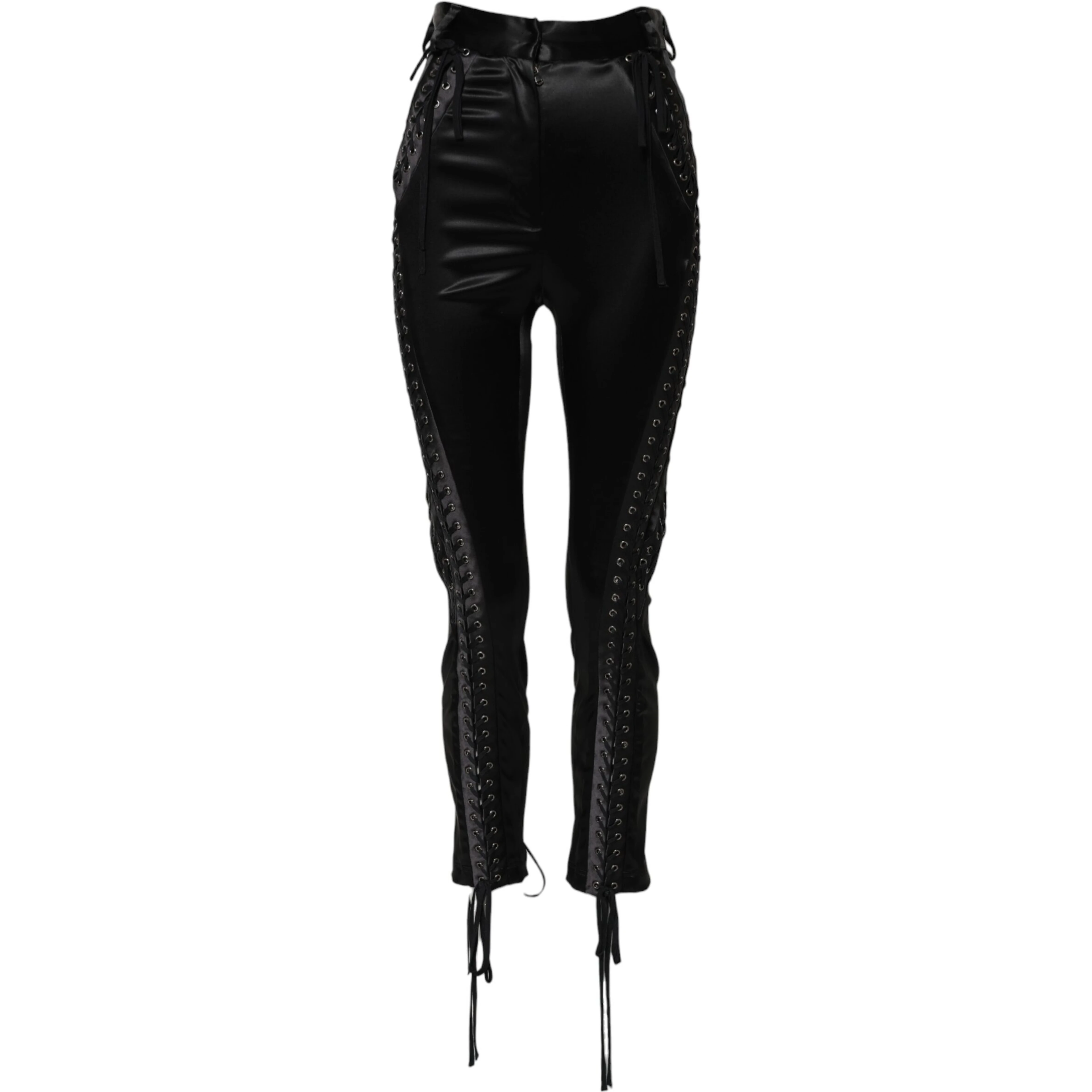 Black Lace Details High Waist Skinny Pants