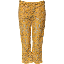 Yellow Floral Lace Mid Waist Capri Pants