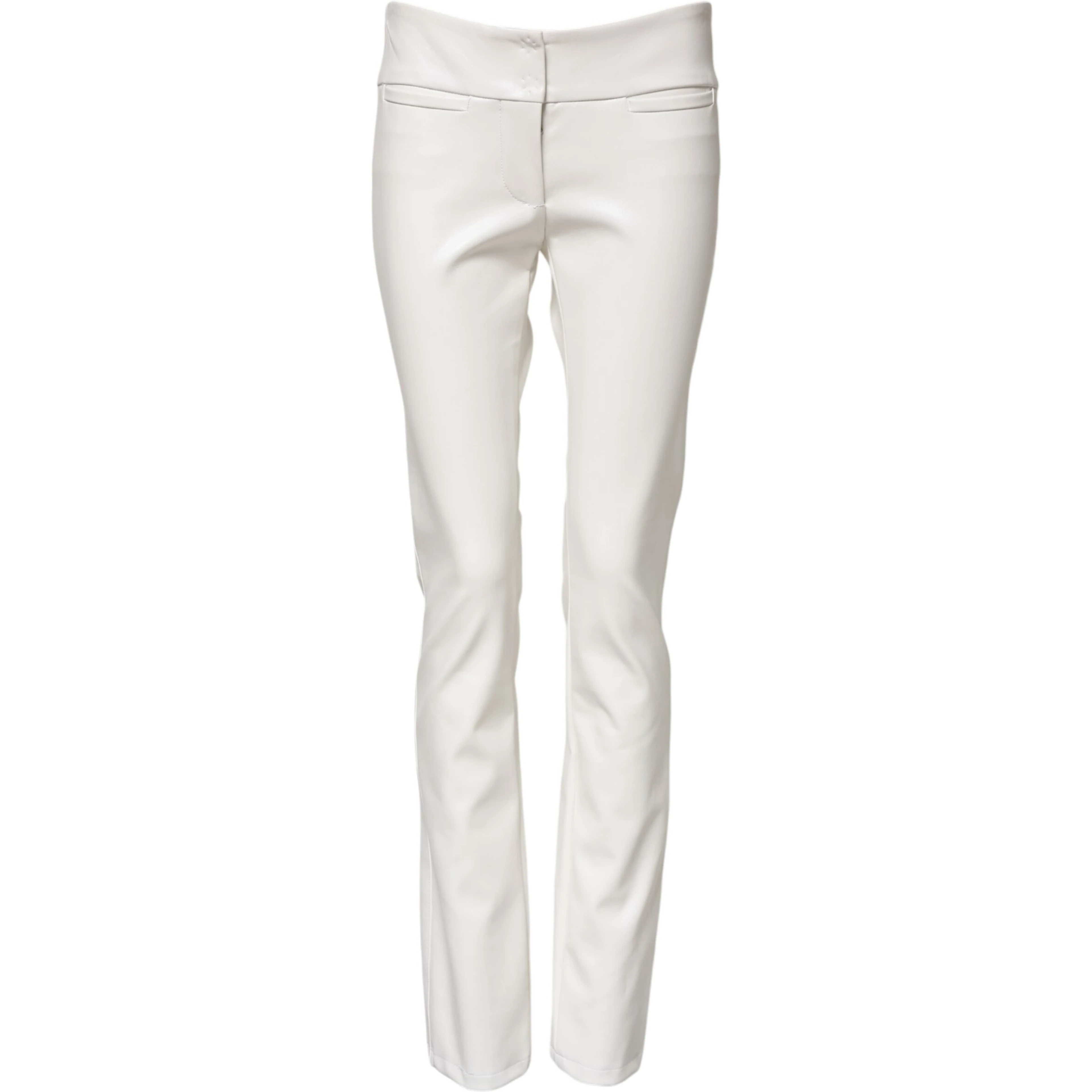 White Polyurethane High Waist Tapered Pants