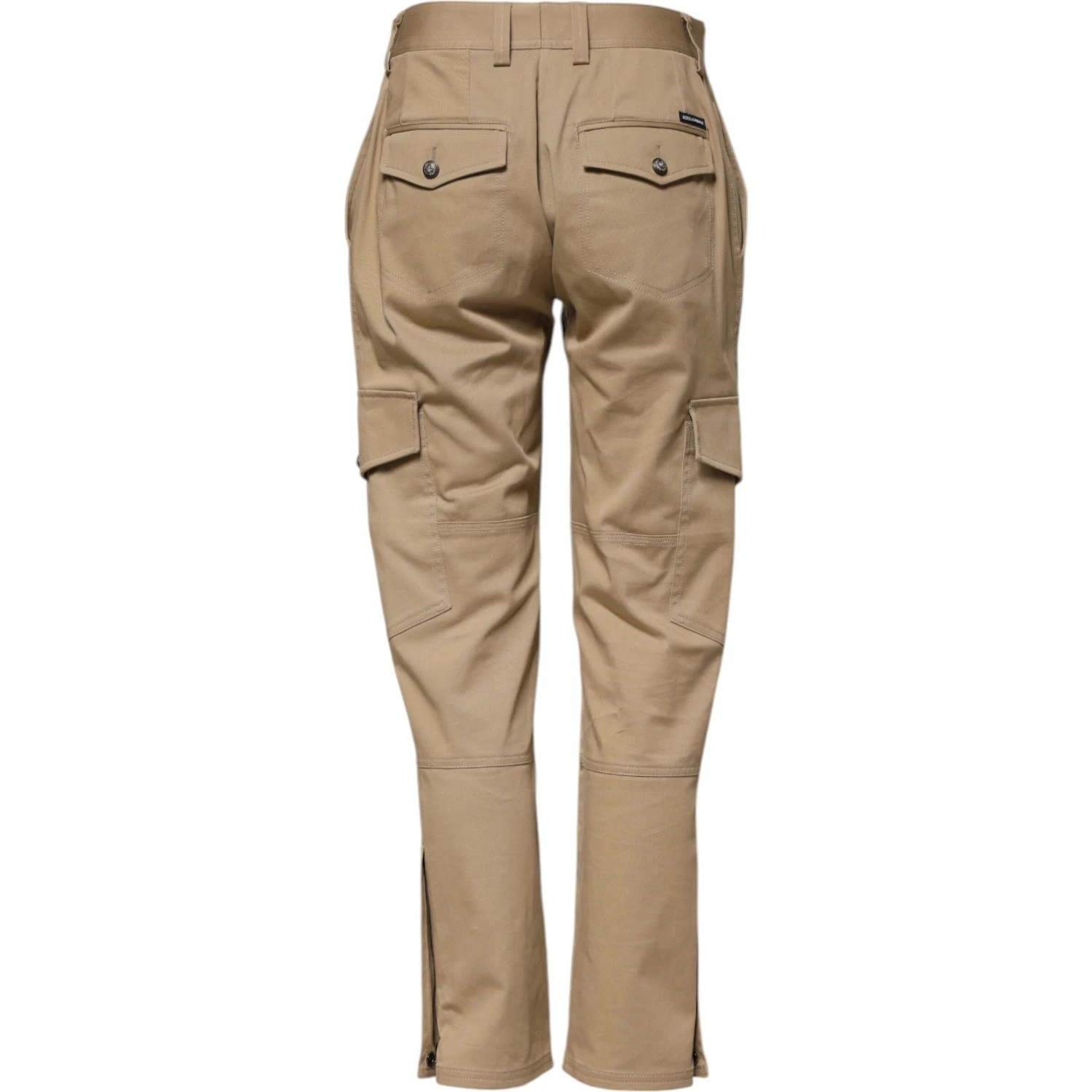 Beige Mid Waist Cargo Tapered Pants