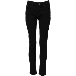 Black Cotton Logo Skinny Mid Waist Denim Jeans