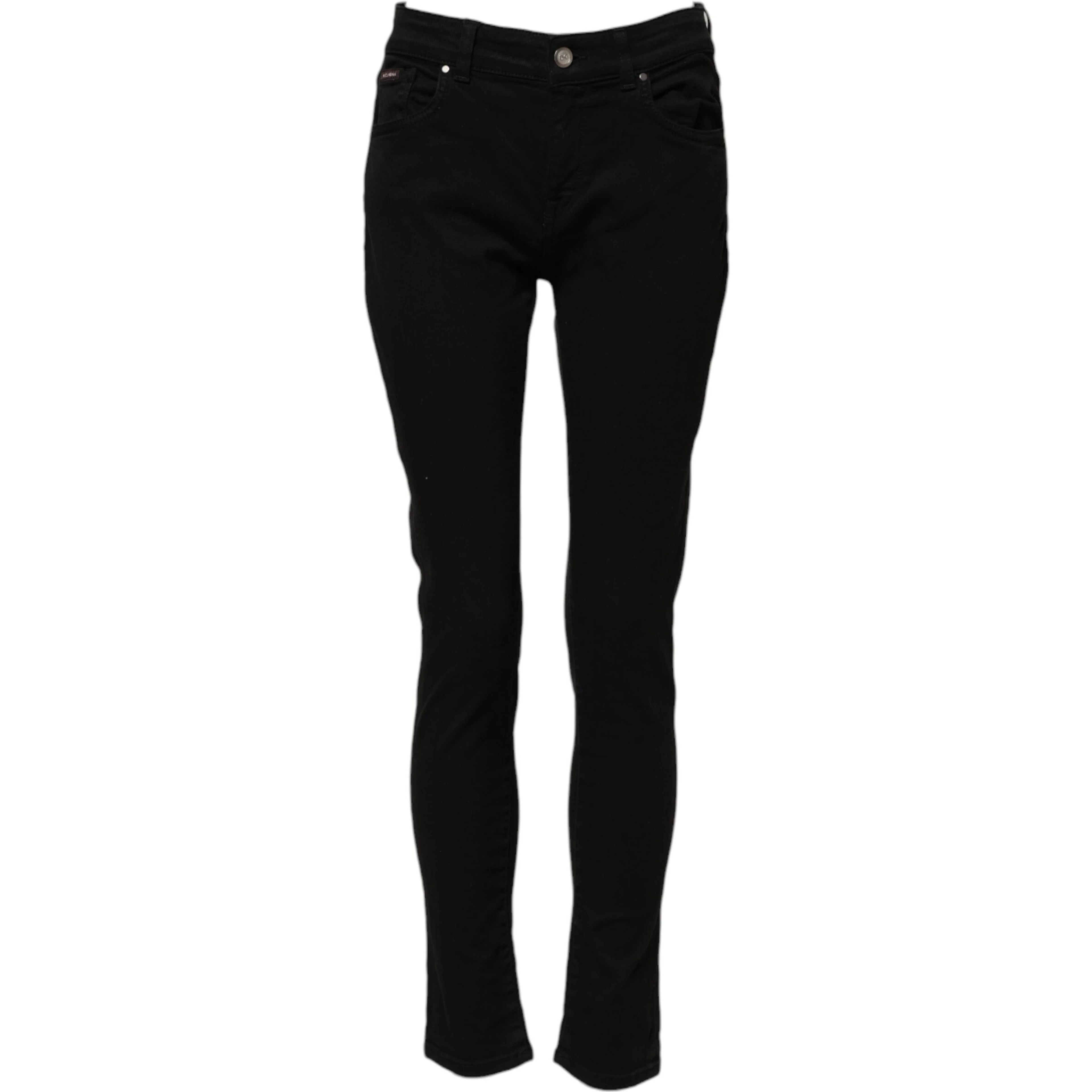Black Cotton Logo Skinny Mid Waist Denim Jeans