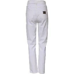 White Cotton High Waist Straight Denim Jeans