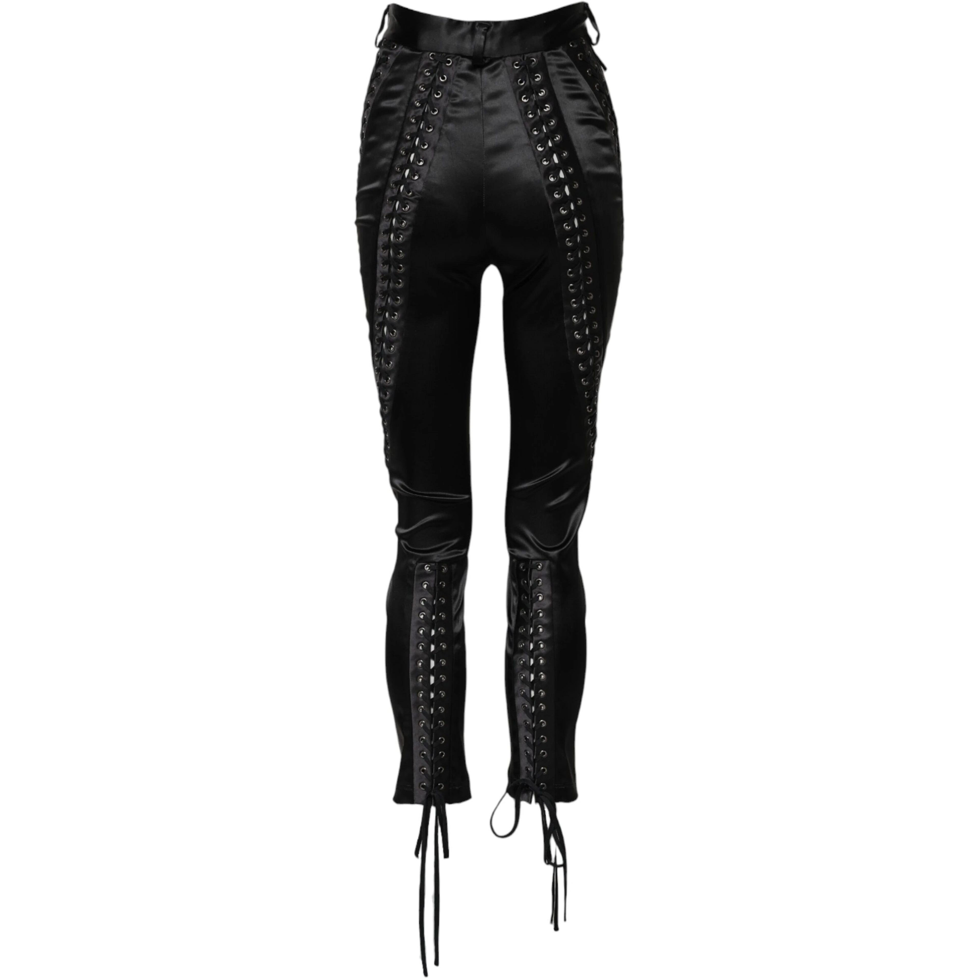 Black Lace Details High Waist Skinny Pants